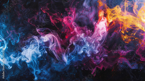 This image captures the ethereal beauty of smoke-like waves in an abstract design, blending vivid purples, blues, and reds