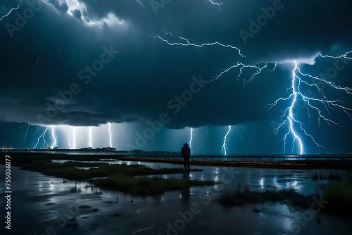 lightning over lake generated by AI