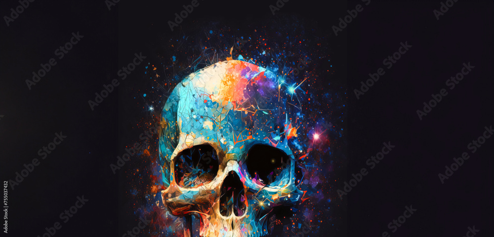 Astral Enigma: Kaleidoscopic Skull Awash in Cosmic Decor created with Generative AI technology Astral Enigma: Kaleidoscopic Skull Awash in Cosmic Decor created with Generative AI technology