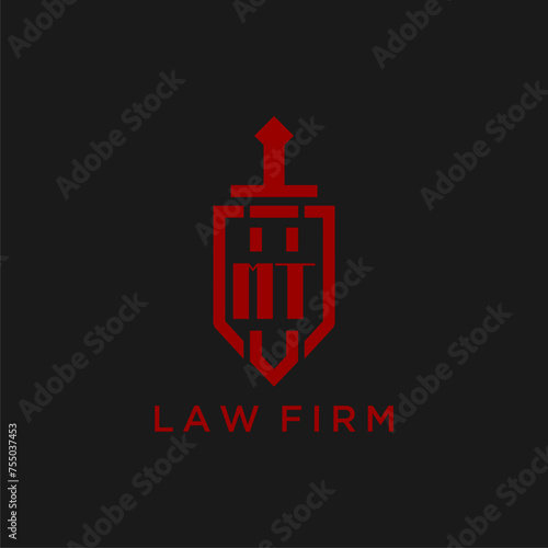 MT initial monogram for law firm with sword and shield logo image