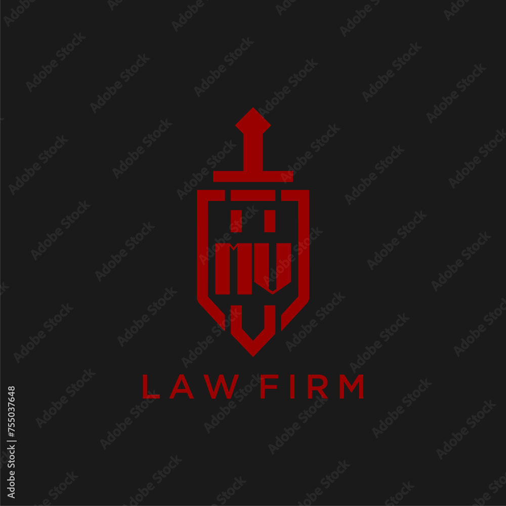 MV initial monogram for law firm with sword and shield logo image MV initial monogram for law firm with sword and shield logo image