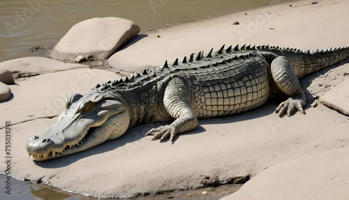 A Crocodile With Its Scales Camouflaged Against Th