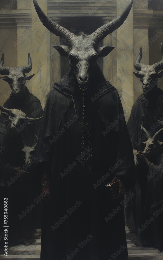 Mysterious Figures in Goat Masks and Cloaks in Dark Setting
Mysterious Figures in Goat Masks and Cloaks in Dark Setting