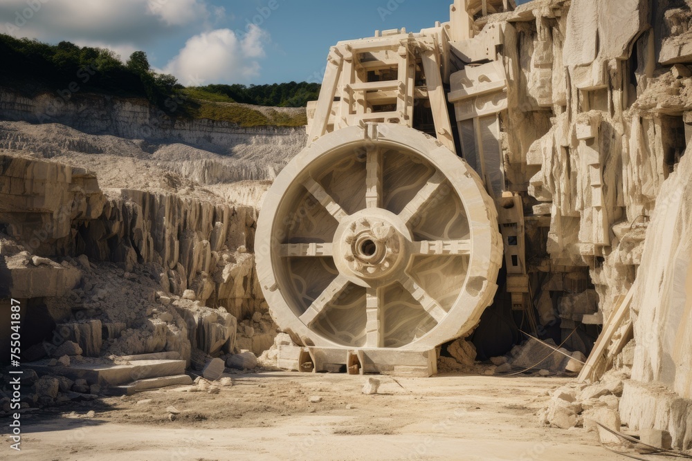 Industrial Quarry machinery mine. Stone large sand. Generate Ai