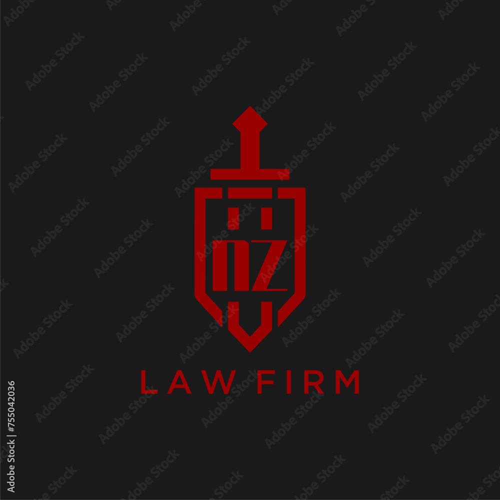 NZ initial monogram for law firm with sword and shield logo image NZ initial monogram for law firm with sword and shield logo image