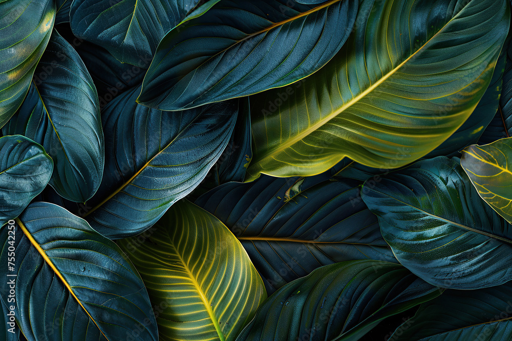 custom made wallpaper toronto digitalhorizontal illustration of dark green leaves background Generative AI