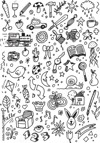 Vector set of hand drawn different doodles on white background
