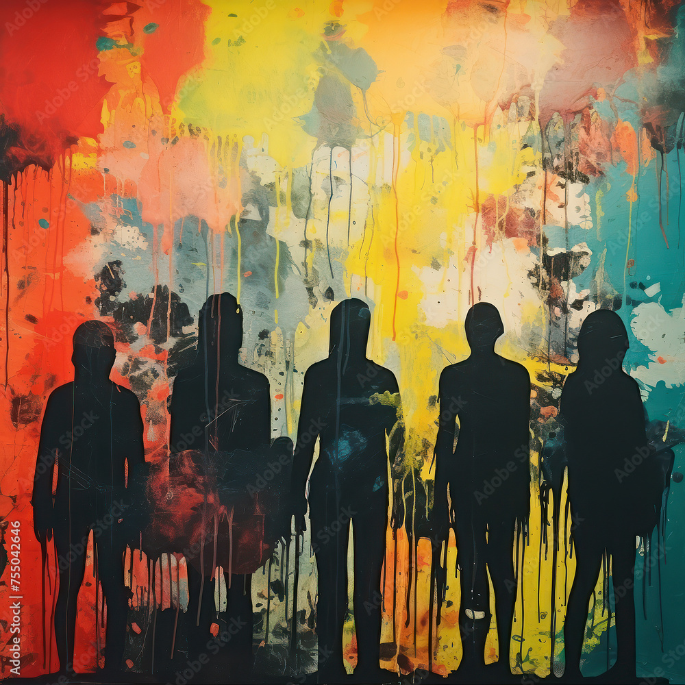Silhouettes against a melting pot of colors