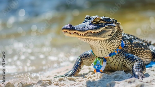 Alligator in beachwear