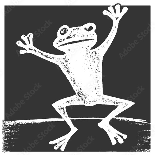 dancing frog sticker. Vintage ball point pen art of frog. frog pencil drawing.