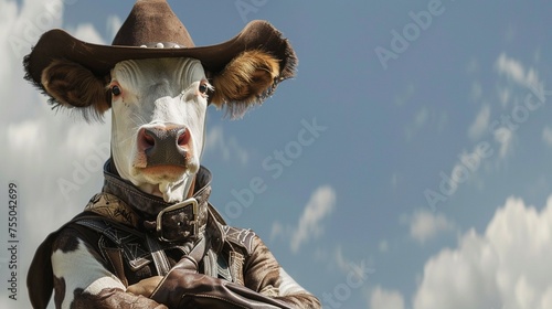 Cow wearing cowboy gear