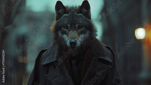 Wolf wearing a detectives trench coat photo