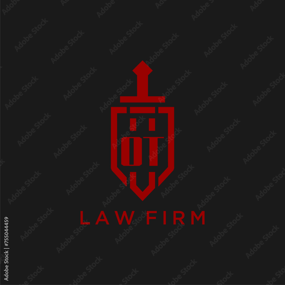 OT initial monogram for law firm with sword and shield logo image