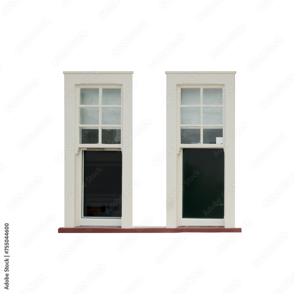 a pair of vintage windows with shutters taken from outside isolated transparent png