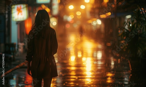 Woman with umbrella in the city rain