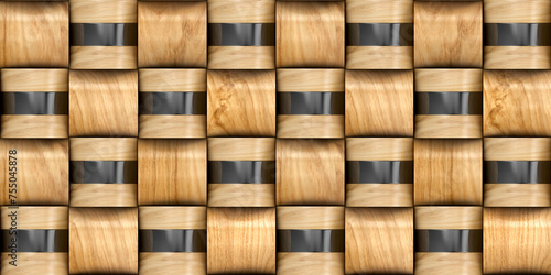 Basketry 3d tiles with black decor. Material wood oak and black plastic. Quality seamless realistic texture and mix Basketry 3d tiles with gold decor. Material wood oak and gold metal.
 photo