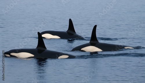 A Pod Of Orcas Communicating With Each Other Throu © Maira