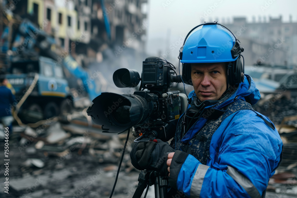 Military journalists in a combat zone at the front, dangerous journalism Military journalists in a combat zone at the front, dangerous journalism