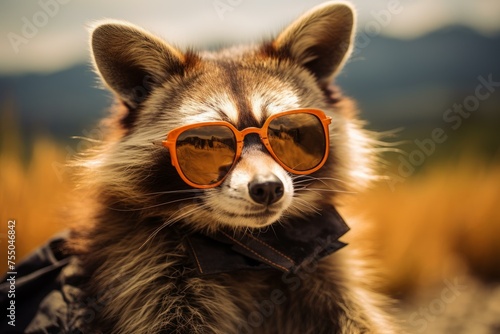 Tinted Raccoon sunglasses. Success cute vacation. Generate Ai