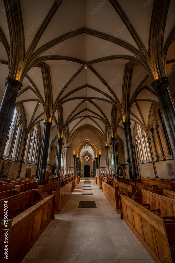 Interior of the ancient Temple Church in the heart of the City of London. This beautiful church was built by the Knights Templar.