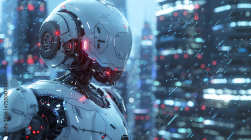Robotics and Cybersecurity in safeguarding futuristic technology, futuristic world © Sunday Cat Studio