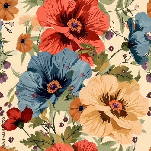 Seamless vintage style decorative flowers pattern background © eobrazy_pl