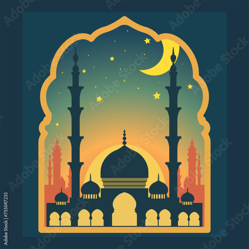 Vector illustration of a mosque with minarets