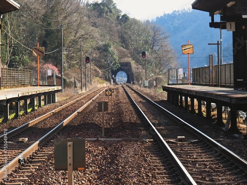 田舎の鉄道で智頭急行の線路の景色