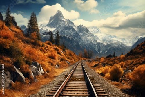 Majestic Railway mountains. Nature landscape scenic. Generate Ai © juliars