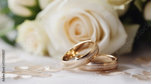 two wedding ring on pastel background