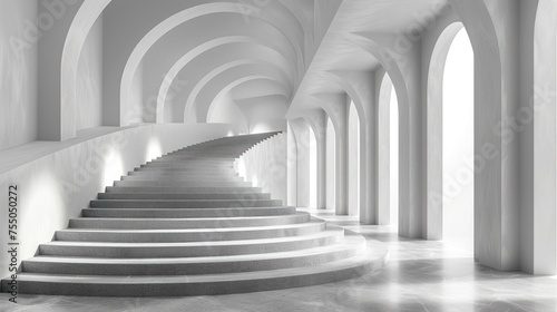 Ethereal White Arches and Staircase Illuminated in Soft Light