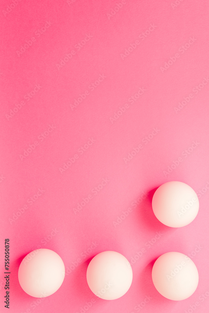 Pink vertical background with white circles in the corner of the frame, stylized background with copy space