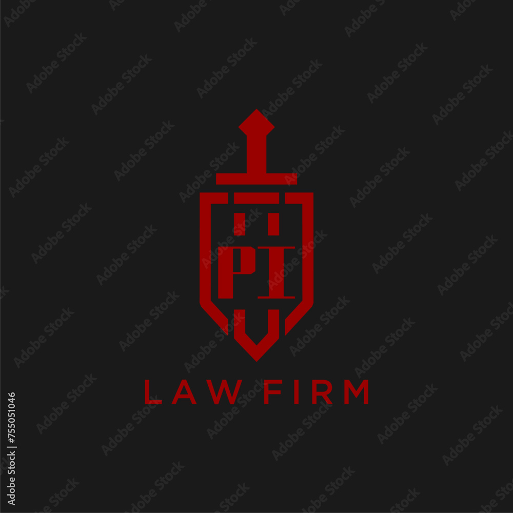 PI initial monogram for law firm with sword and shield logo image