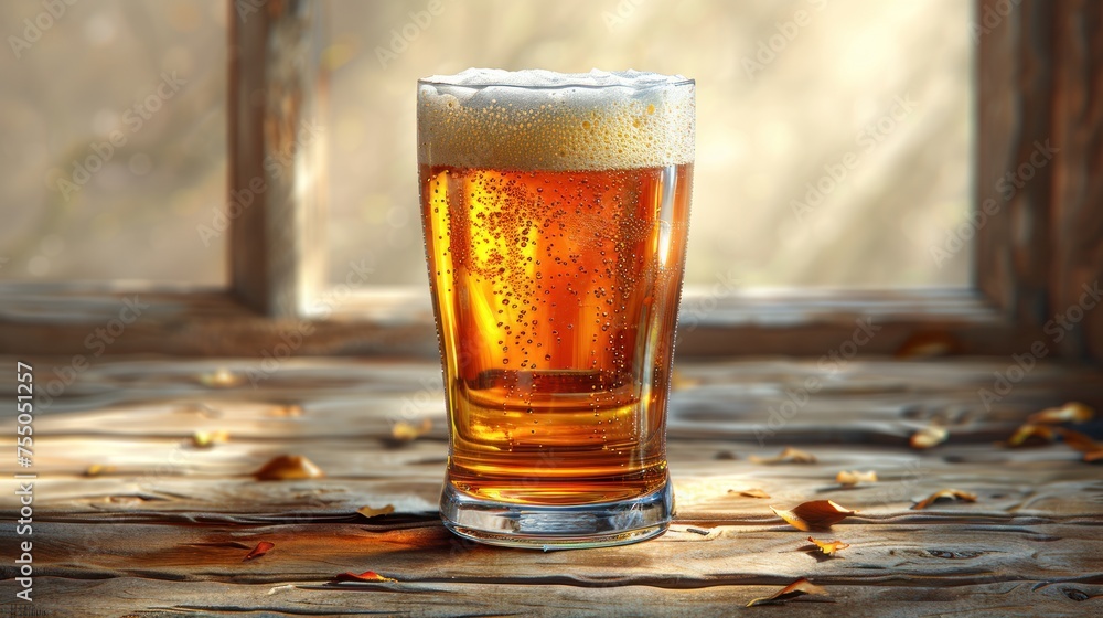Golden Hour Brew: A Pint of Beer Basking in Sunlight Golden Hour Brew: A Pint of Beer Basking in Sunlight