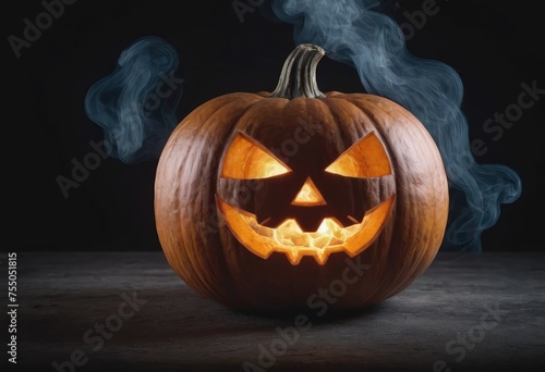 A scary pumpkin lantern with evil grin for Halloween.