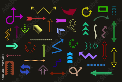 colorful arrow pictogram icons. simple sign icon set. photo