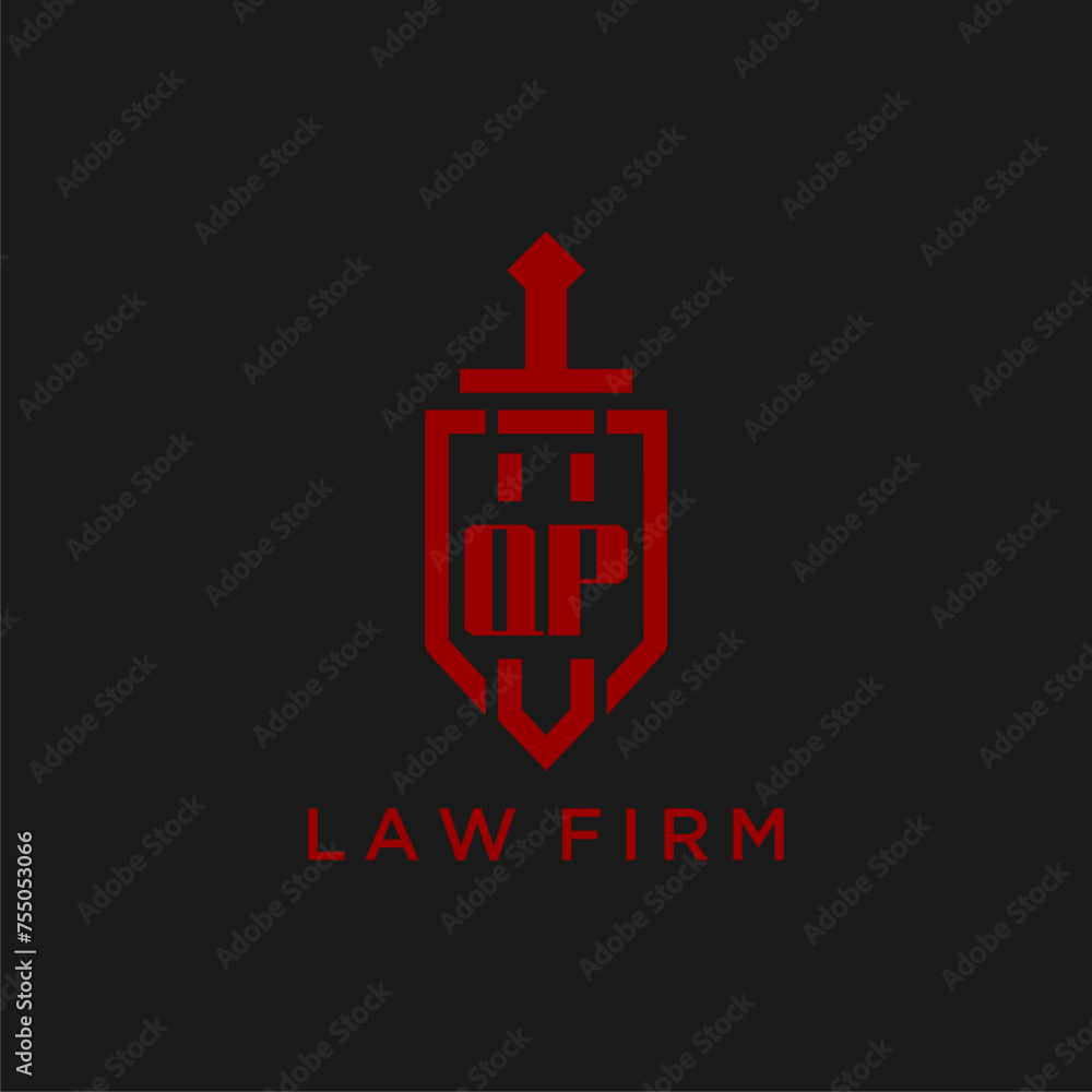 QP initial monogram for law firm with sword and shield logo image