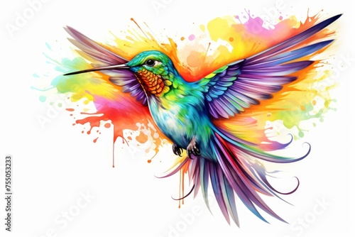 Fast Rainbow colorful hummingbird. Mexico green bird. Generate Ai