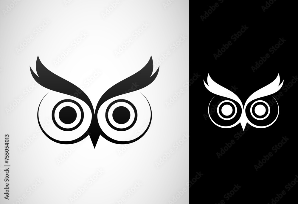 Owl logo design vector illustration. Owl eyes logo