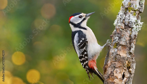 Downy woodpecker (Dryobates pubescens) on a tree.