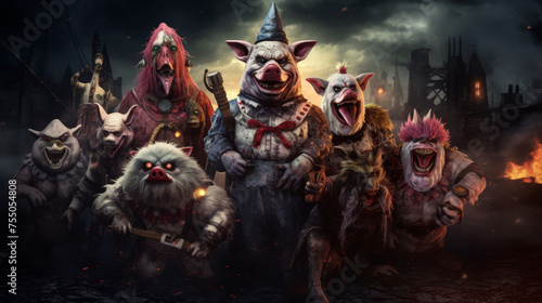 Swine Masquerade: A Nightmarish Carnival of Anthropomorphic Horror