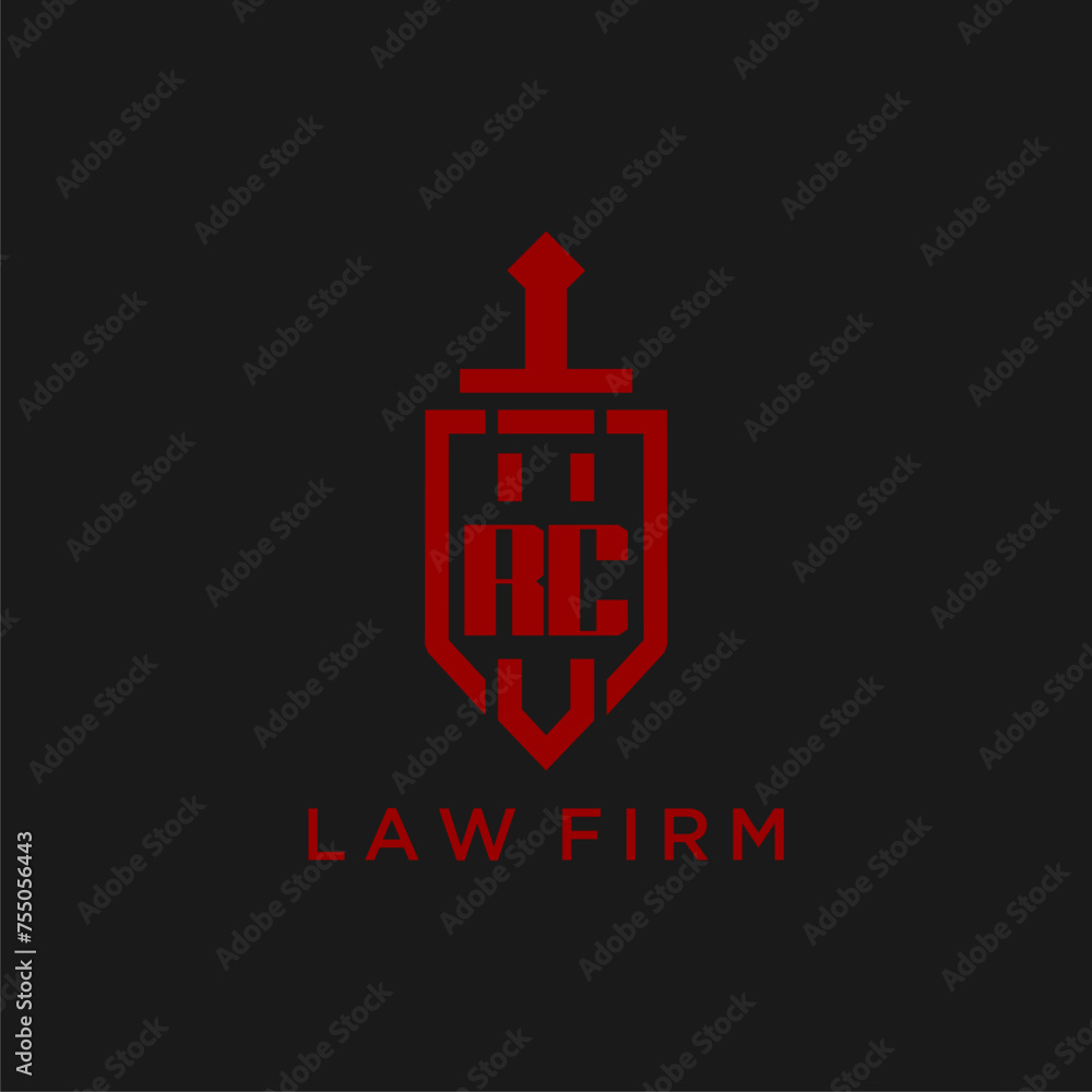 RC initial monogram for law firm with sword and shield logo image