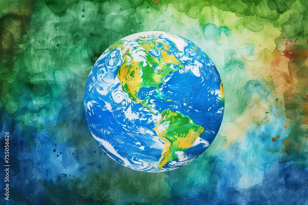 Vibrant hand-painted watercolor depiction of earth Symbolizing environmental awareness and love