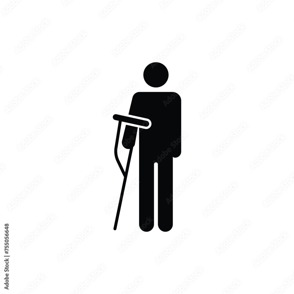 Standing human figure with crutch icon. Public information symbol modern, simple, vector, icon for website design, mobile app, ui. Vector Illustration Standing human figure with crutch icon. Public information symbol modern, simple, vector, icon for website design, mobile app, ui. Vector Illustration