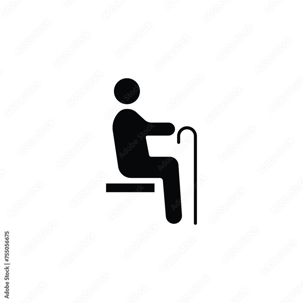 Sitting person with cane icon. Public information symbol modern, simple, vector, icon for website design, mobile app, ui. Vector Illustration Sitting person with cane icon. Public information symbol modern, simple, vector, icon for website design, mobile app, ui. Vector Illustration