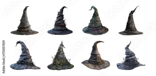 3D Rendering Pack of a Halloween Horror Witch Magic Hat on Transparent Background - Ai Generated