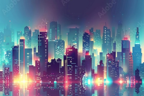 Illustration of a bustling future metropolis With dynamic architecture and illuminated skyscrapers Concept of urban progress