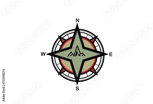 compass with the addition of a mountain design in the middle