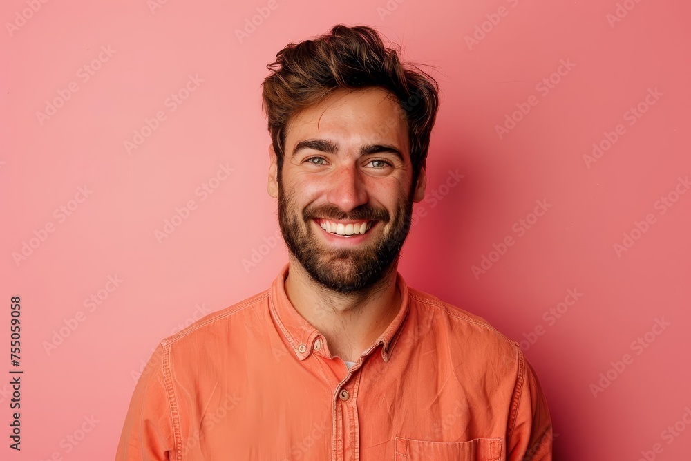 Obraz premium Portrait of an extraordinarily charming man with a beaming smile Vibrant fashion on a solid color background
