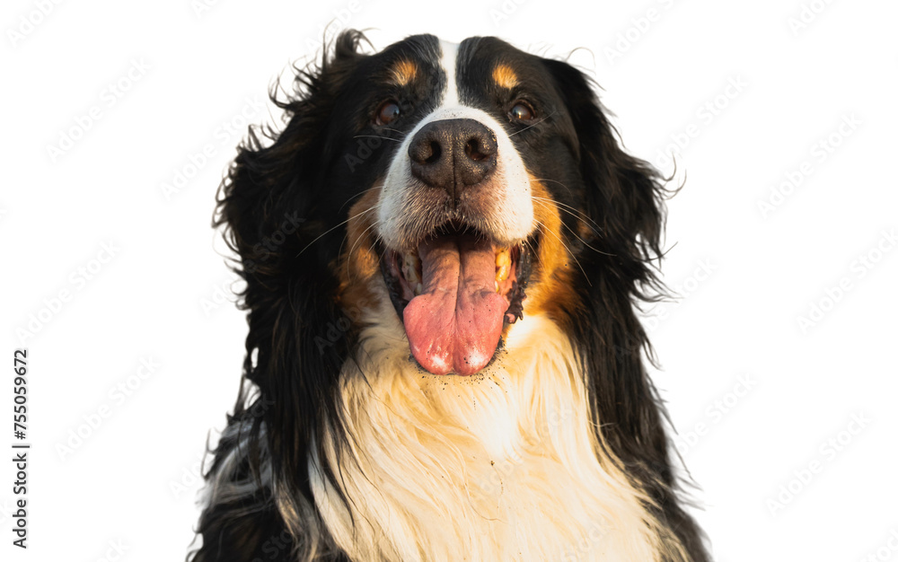 Smiling Bernese Mountain Dog on transparent background